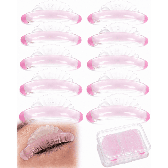 Self-Adhesive Silicone Lash Lift Shields  Reusable Lash Lift Rods Pads for Sensitive Eyes, 5 Sizes (XSXL), Shell Shape for Professional Salon & DIY Home Lifting and Curling