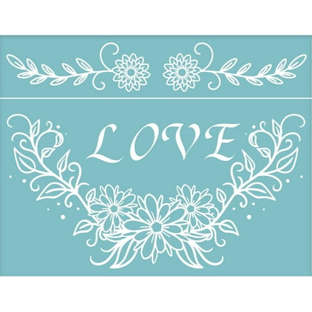 Self-Adhesive Silk Screen Printing Stencil Reusable Pattern Stencils Flower with Love