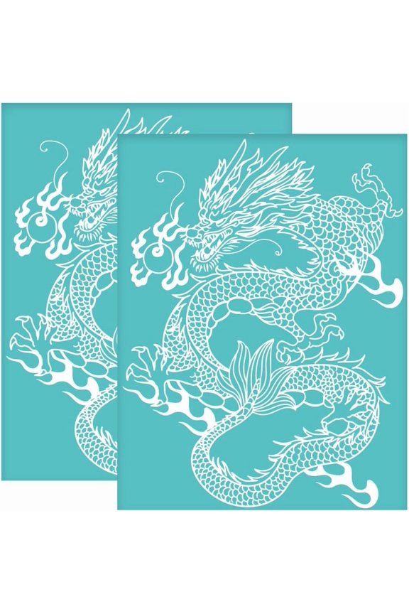 Self-Adhesive Silk Screen Printing Stencil for Painting on Wood DIY Decoration T-Shirt Fabric Dragon 220x280mm Blue