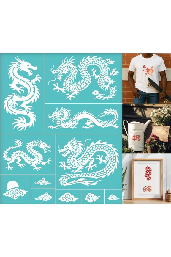 Self-Adhesive Silk Screen Printing Stencil for Painting on Wood DIY Decoration T-Shirt Fabric Dragon 220x280mm diy Blue