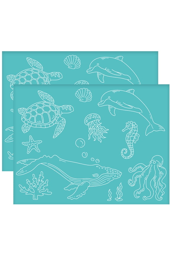 Self-Adhesive Silk Screen Printing Stencil for Painting on Wood DIY Decoration T-Shirt Fabric Turquoise Sea Animals 280x220mm