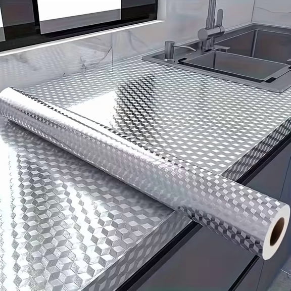 Self-Adhesive Silver PVC Wallpaper 15.8"x78.74" Waterproof Peel & Stick for Backsplash