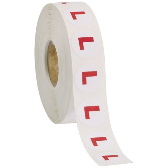 SSWBasics Self-Adhesive Size Labels - Size L - Roll of 1000 Labels- Red & White Round