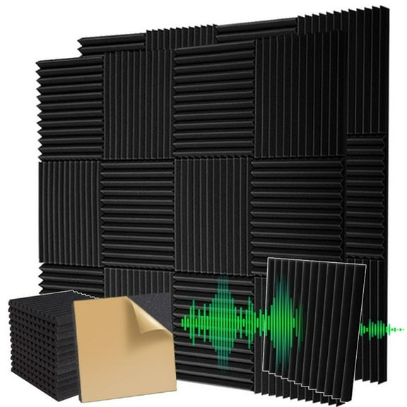 Self-Adhesive Sound Proof Foam Panels, Fast Expand Acoustic Panels, Fire-resistant High Density Sound Deadening Panels, 24 Pack