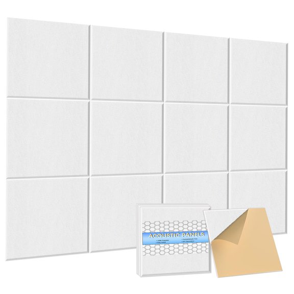 Self-Adhesive Square Acoustic Wall Panels , 12 Pack Decorative Sound Absorbing Panels, Pin Boards & Message Board for Studio Bedroom Gaming Room