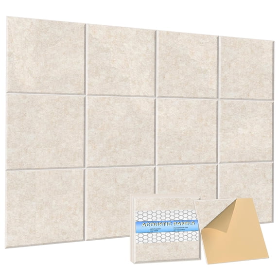 Self-Adhesive Square Acoustic Wall Panels , 12 Pack Decorative Sound Absorbing Panels, Pin Boards & Message Board for Studio Bedroom Gaming Room