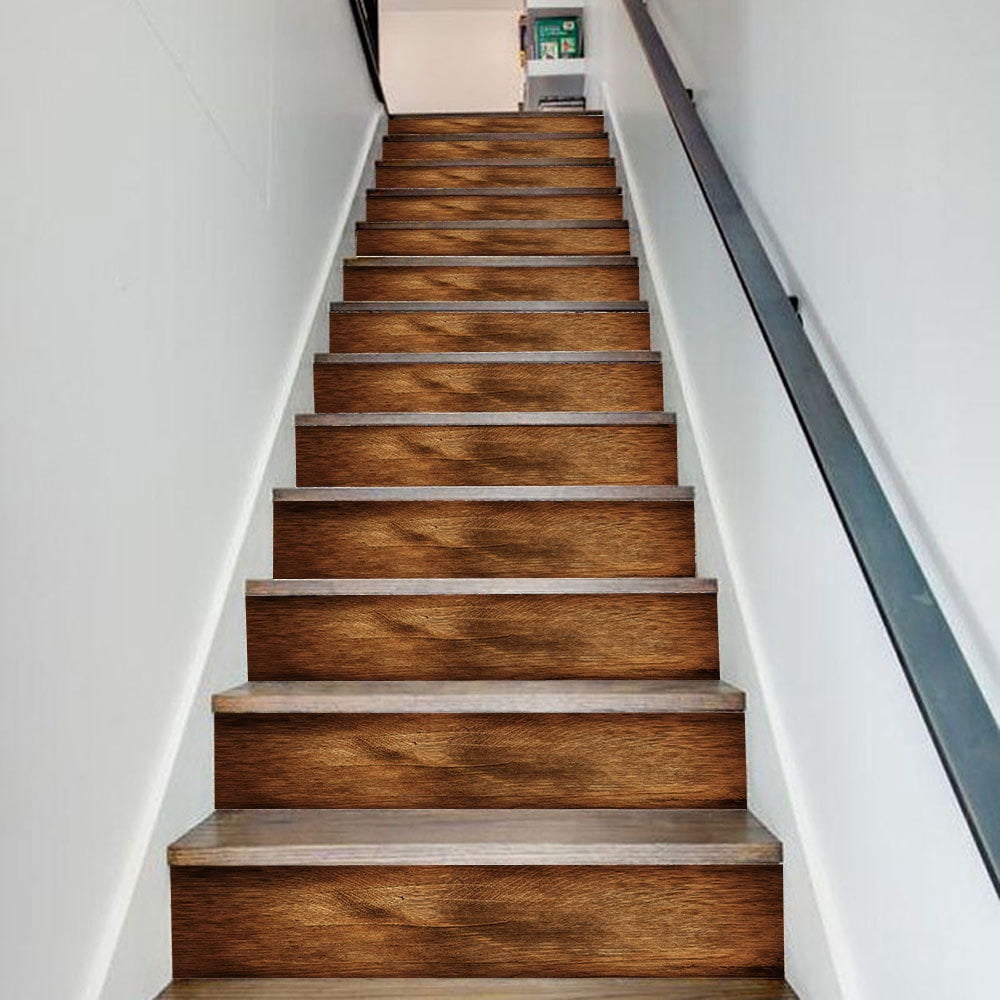 Self Adhesive Stair Stickers, Peel and Stick Vinyl Stair Risers Staircase Murals Decals Sticker Decor for Steps, 39.37"x7.09", Faux Rustic Wood