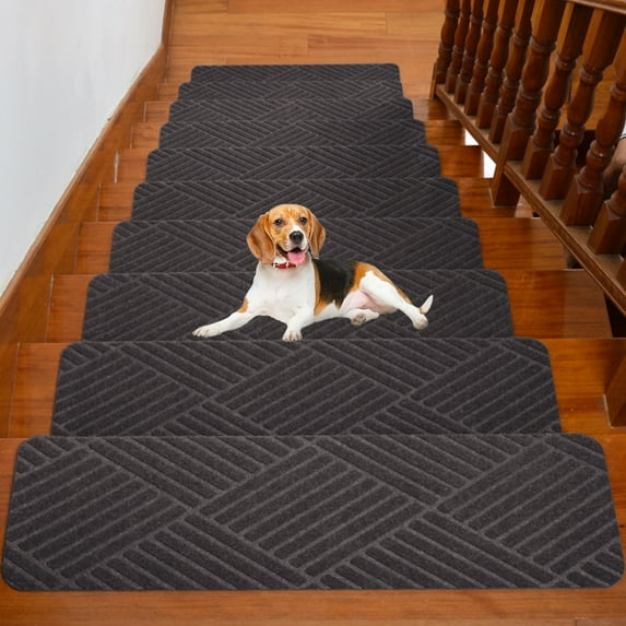 Self-Adhesive Stair Treads Non-Slip Carpet Mats, Washable Striped Floor Mat for Staircase, Absorbent Silent Step Rug, Household Staircase Safety Grip Tape, Anti-S Adhesive Free Stair Cover