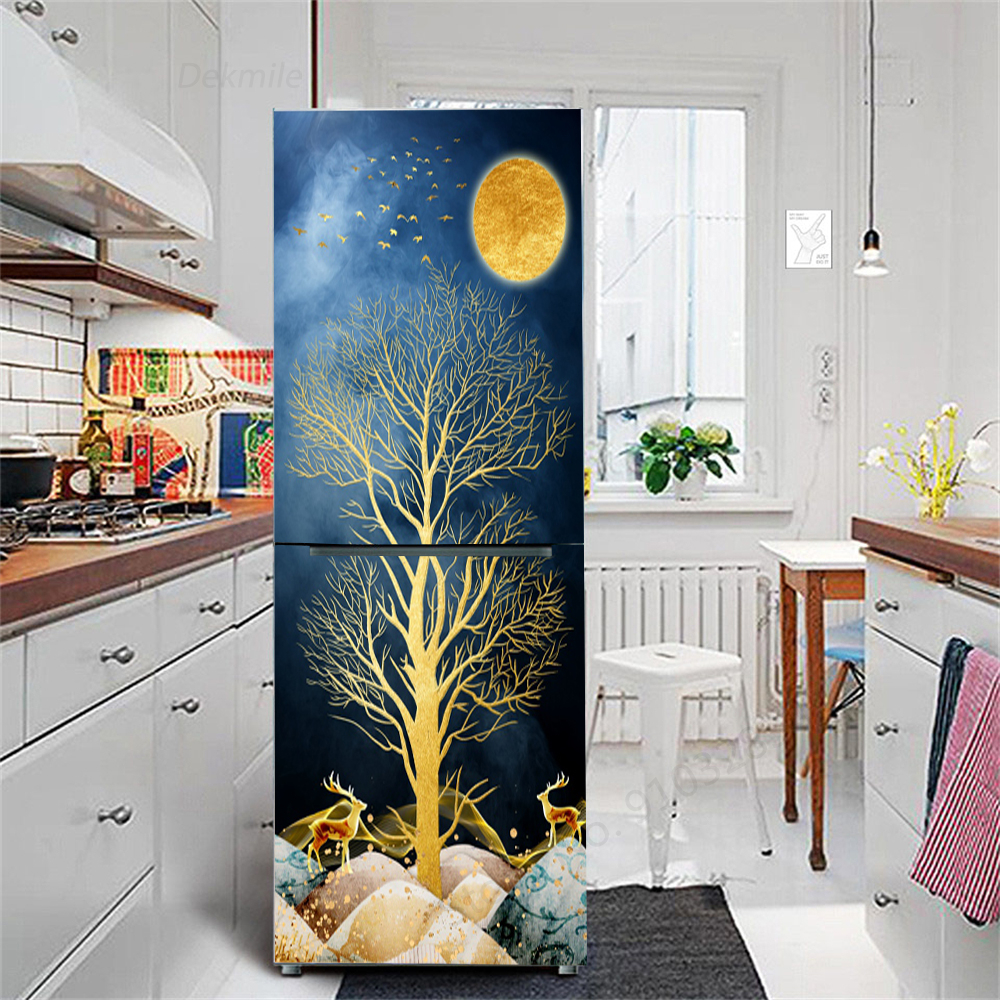 Self Adhesive Sticker For Refrigerator Gold Deer Fish Mural Fridge ...