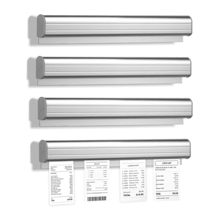 Self-Adhesive Ticket Holder for Restaurant, 15.7 Inch Slide Ticket Rail Restaurant, Aluminum Silver Ticket Rack Strip Bill Order Receipt Check Hanger for Food Kitchen Cafes Bar (4 Pcs)