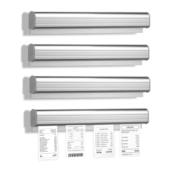 Self-Adhesive Ticket Holder for Restaurant, 15.7 Inch Slide Ticket Rail Restaurant, Aluminum Silver Ticket Rack Strip Bill Order Receipt Check Hanger for Food Kitchen Cafes Bar (4 Pcs)