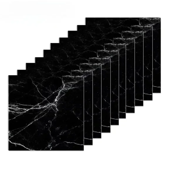 Self Adhesive Tile Stickers 10PCS, Waterproof 3D Ceramic Marble Effect Wall and Floor Decor for Home Use
