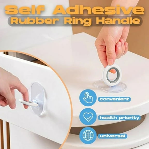 Self-Adhesive Toilet Lid Handle, Rubber Ring Grip for Easy Lifting, Bathroom Accessibility Aid, Gray