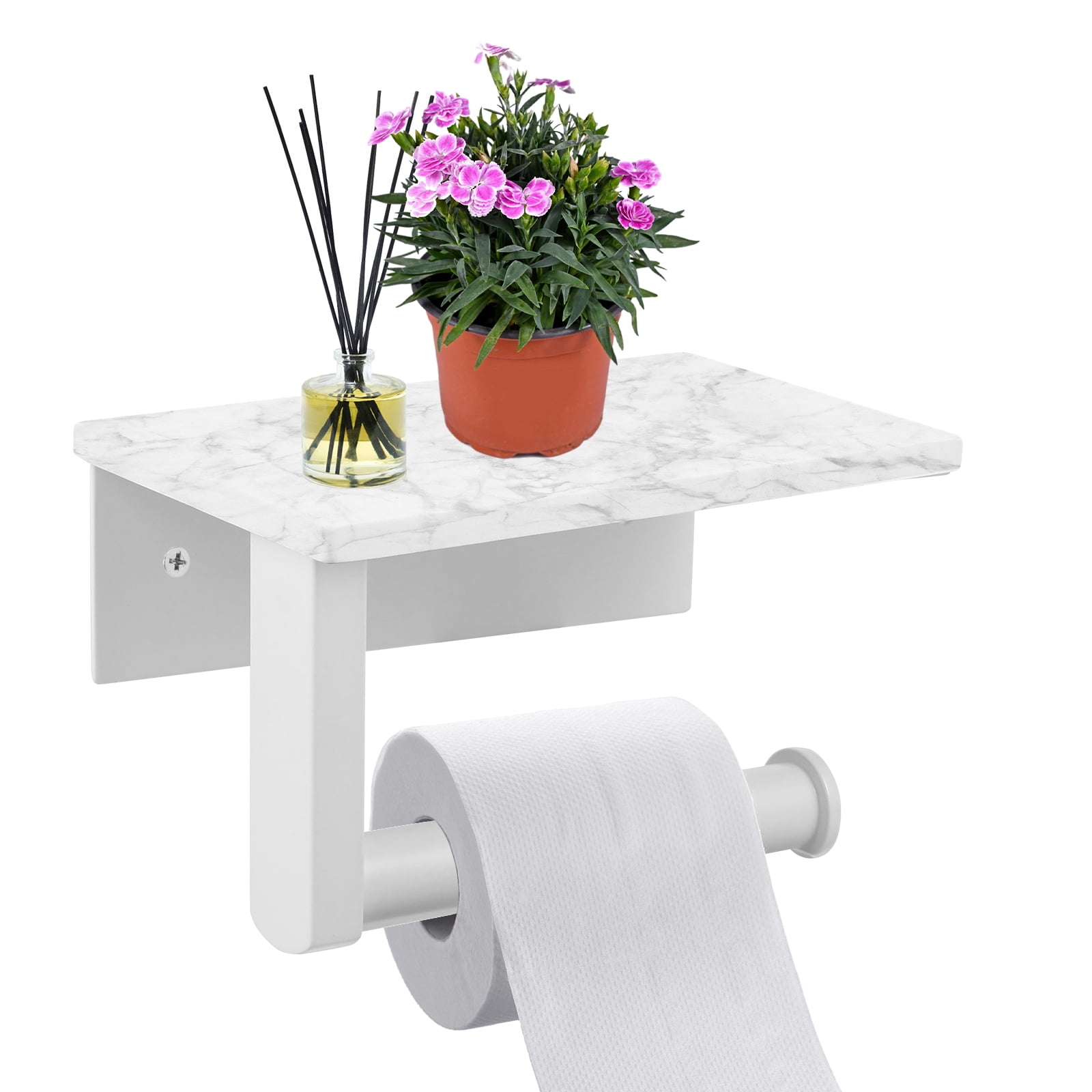 Self Adhesive Toilet Paper Holder with Phone Shelf，Marble Toilet Paper
