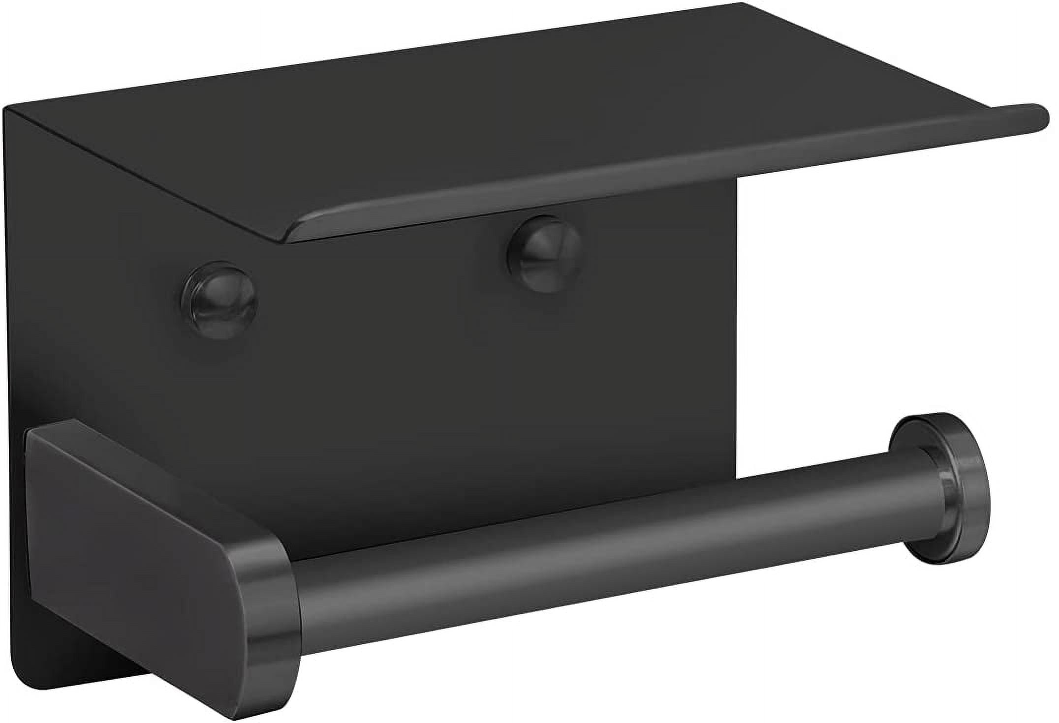 Matte Black Stainless Steel Toilet Paper Holder with Phone Shelf