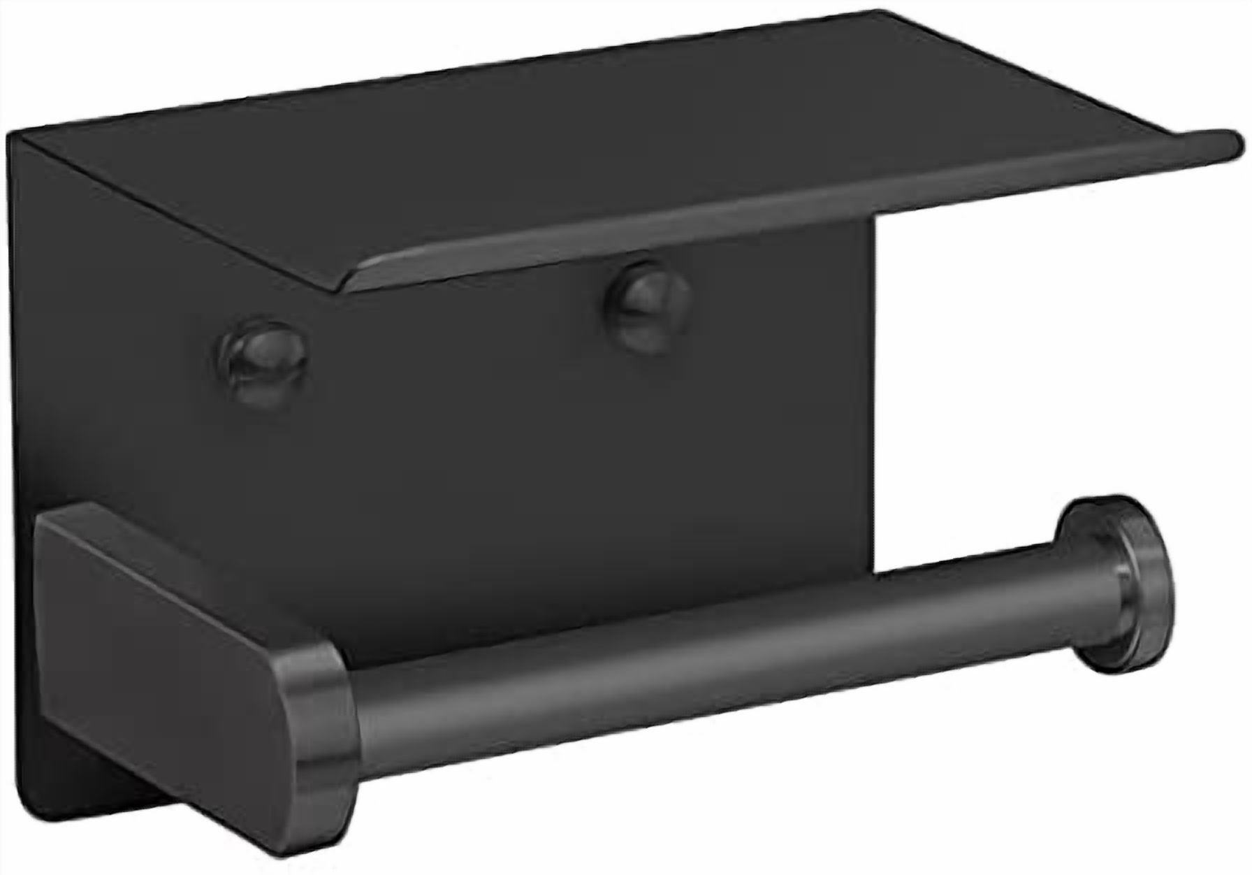 Wall Mount Toilet Paper Holder With Phone Shelf – Stainless Steel Double Roll Dispenser In Black (Screws Included)