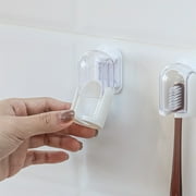 Self-Adhesive Toothbrush Holder with Cover, No Drill Wall-Mounted Bathroom & Shower Organizer, Space-Saving Toothbrush Storage Rack for Dorm, Fits Tile/Glass/Ceramic White