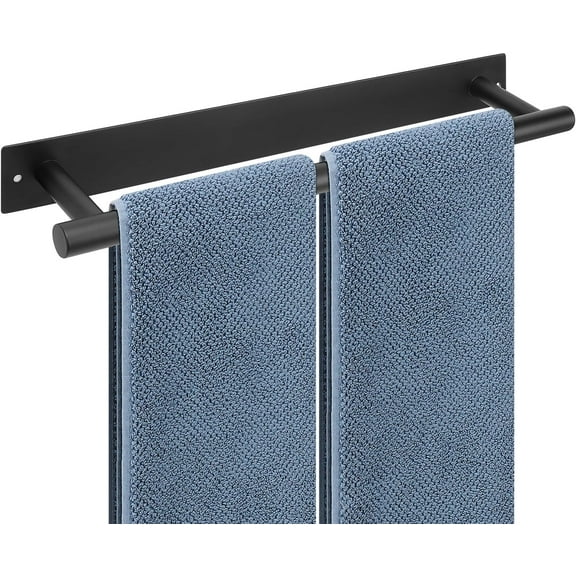 Self Adhesive Towel Bar, 16 Inch Round Towel Racks for Bathroom Wall Mounted SUS304 Stainless Steel Towel Hanger for Kitchen, No Drill or Screw-Mounted Towel Holder (Matte Black)