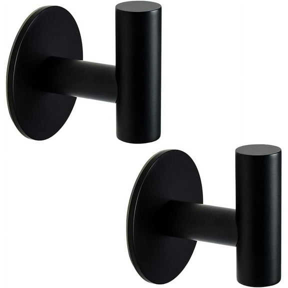 Self Adhesive Towel Black Hook Brushed Nickel Stainless Steel Hook Holder(2Packs)