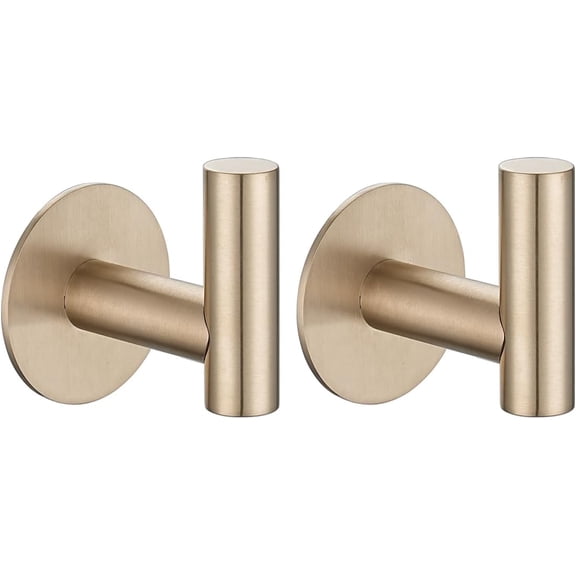 Self Adhesive Towel Hook Champagne Bronze, No Drill Stick on Coat Robe Clothes Wall Hook for Bathroom 2 Pack, 304 Stainless Steel, ATH110-CB-P2