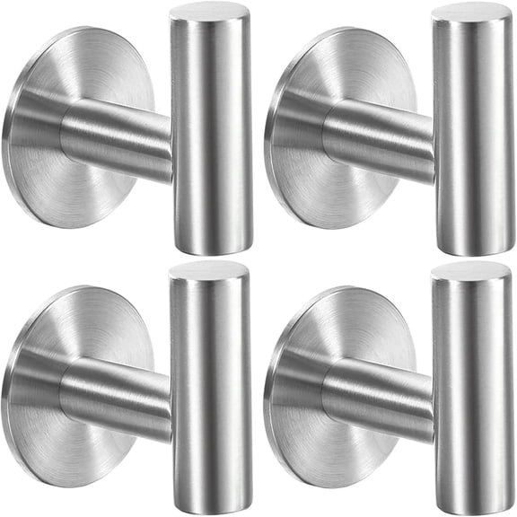 Self Adhesive Towel Hook Coat Hook Brushed Nickel SUS304 Stainless Steel Heavy Duty Waterproof Robe Clothes Hook Holder for Bathroom Kitchen Office Hotel Pool Wall Mounted Hook 4pcs Silver