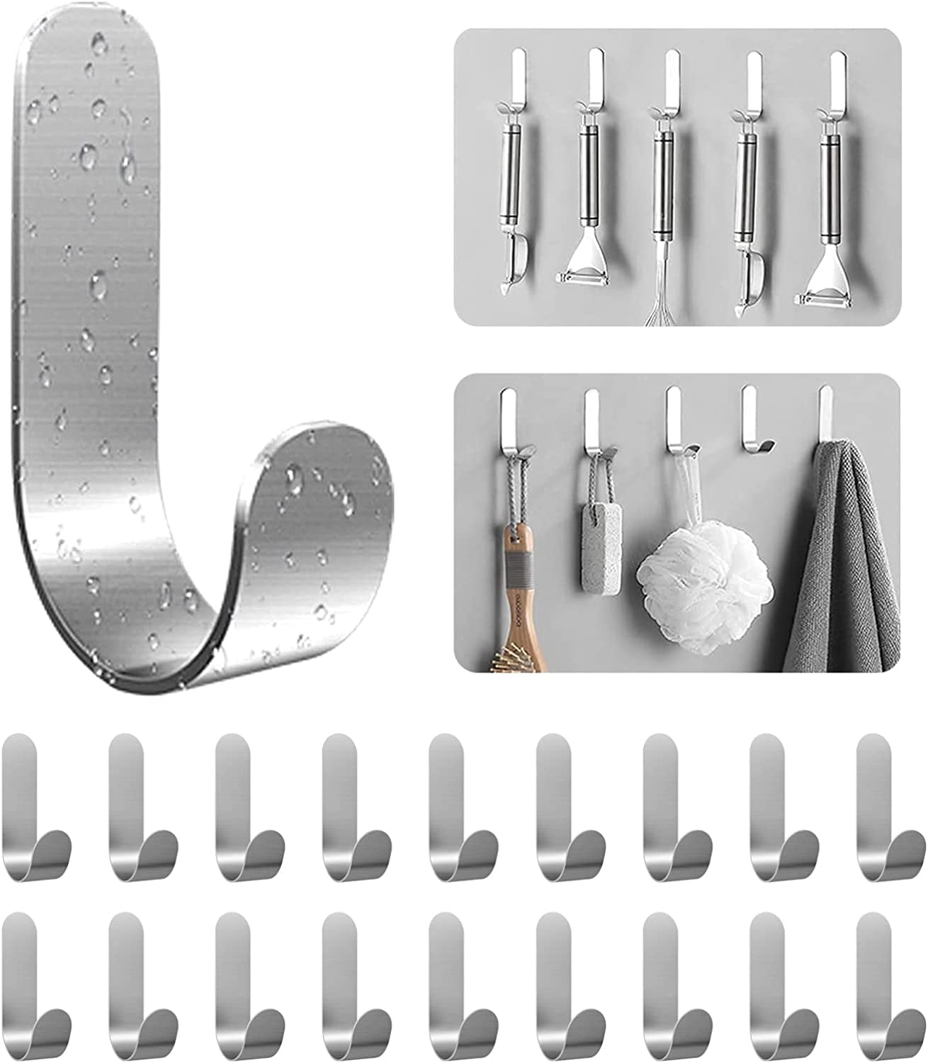 Self Adhesive Towel Hooks, 304 Stainless Steel Heavy Duty Shower Hook ...