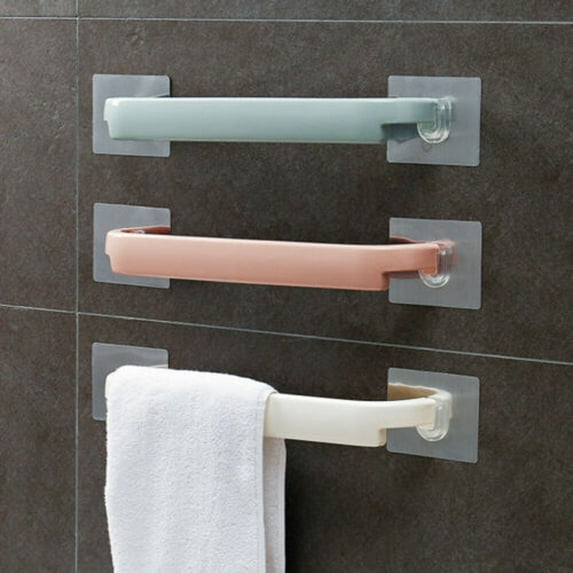 Self Adhesive Towel Rail Rack, Wall Mounted Bathroom Towel Holder, No Drill Towel Hanger Shelf with Strong Adhesive, Blue