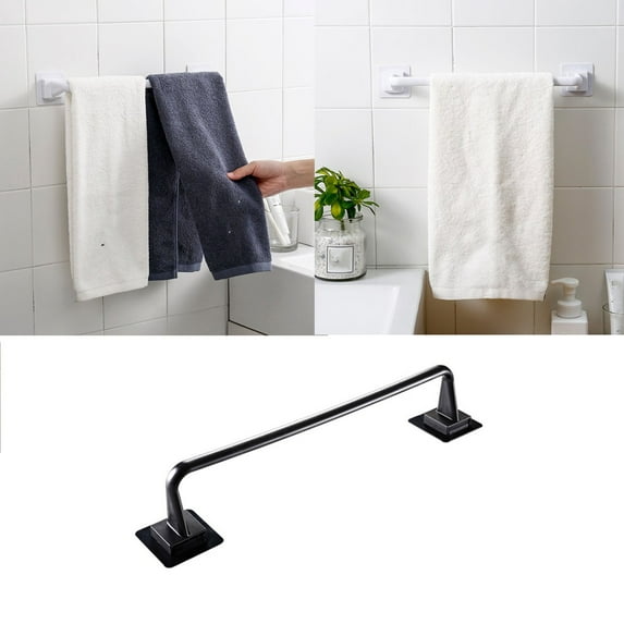 Self Adhesive Towel Rod Bar Wall Bath Towel Holder Rail Rack For Kitchen Bathroo/ Black Long Storage Rack