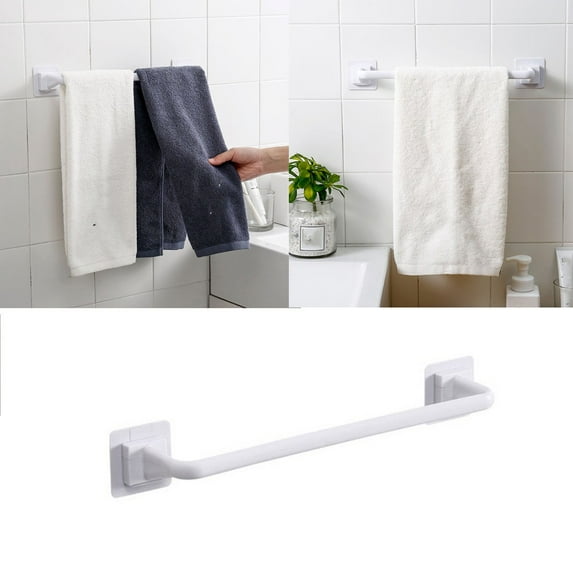 Self Adhesive Towel Rod Bar Wall Bath Towel Holder Rail Rack For Kitchen Bathroo/ White Long Storage Rack