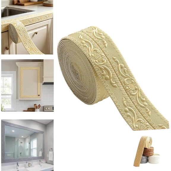 Self-Adhesive Vintage Decor Molding Trim, 3D Printing Peel and Stick Crown Molding, Self Adhesive Vintage 3D Printing Crown for Baseboard Wall Lines DIY Decor (Yellow)