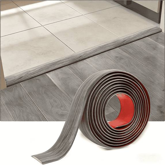Self Adhesive Vinyl Floor Transition Strip, Laminate Floor Strip, Floor Flat Divider Strip for Joining Floor Gaps, Carpet Threshold & Floor Tiles, Peel and Stick PVC, 6 FT x 1.57 in, Gray