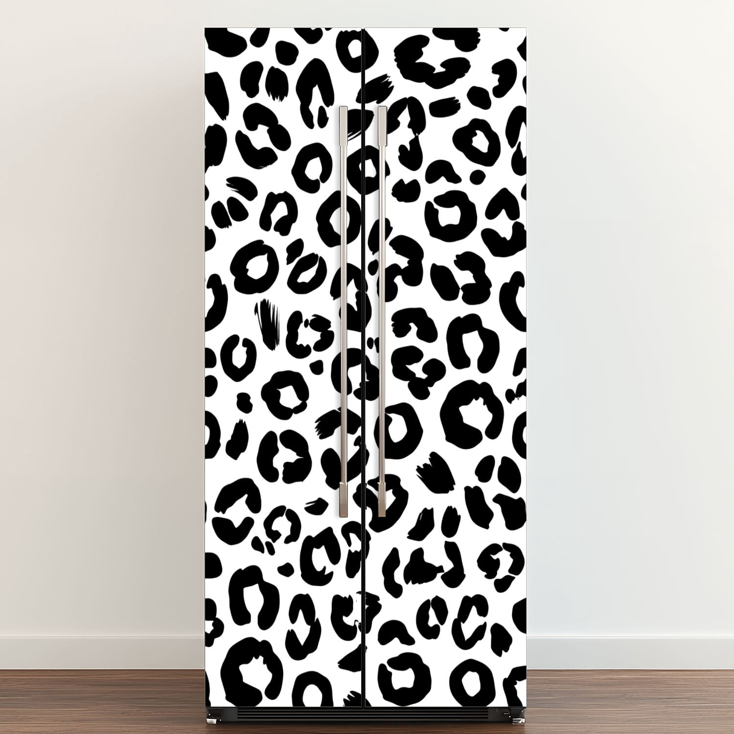 Self Adhesive Vinyl Refrigerator Wrap Set Abstract Black White Leopard Print Bold Spots Door Mural Removable Fridge Sticker Peel and Stick&nbsp;Full Door Cover Decal Kitchen Bar Decor