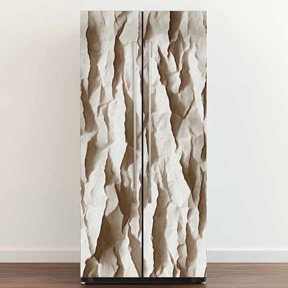 Self Adhesive Vinyl Refrigerator Wrap Set Abstract White Paper Vertical Wrinkles Creases Door Mural Removable Fridge Sticker Peel and Stick Full Door Cover Decal Kitchen Bar Decor