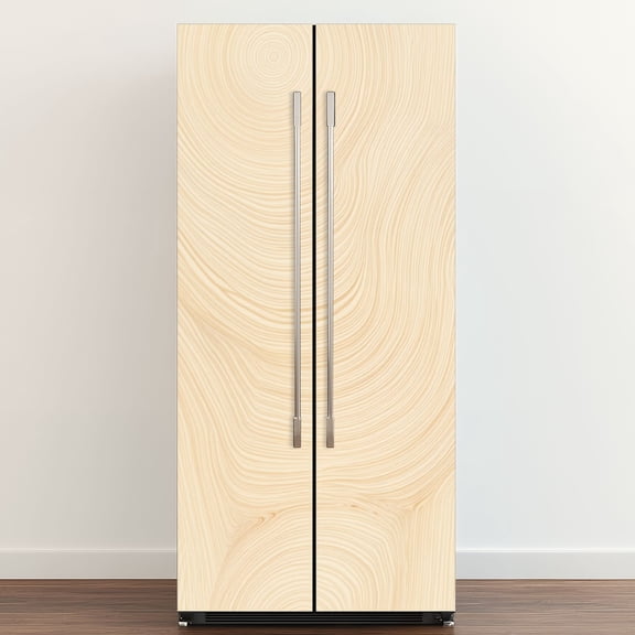 Self Adhesive Vinyl Refrigerator Wrap Set Abstract Wood Grain Flowing Beige Lines Organic Door Mural Removable Fridge Sticker Peel and Stick&nbsp;Full Door Cover Decal Kitchen Bar Decor