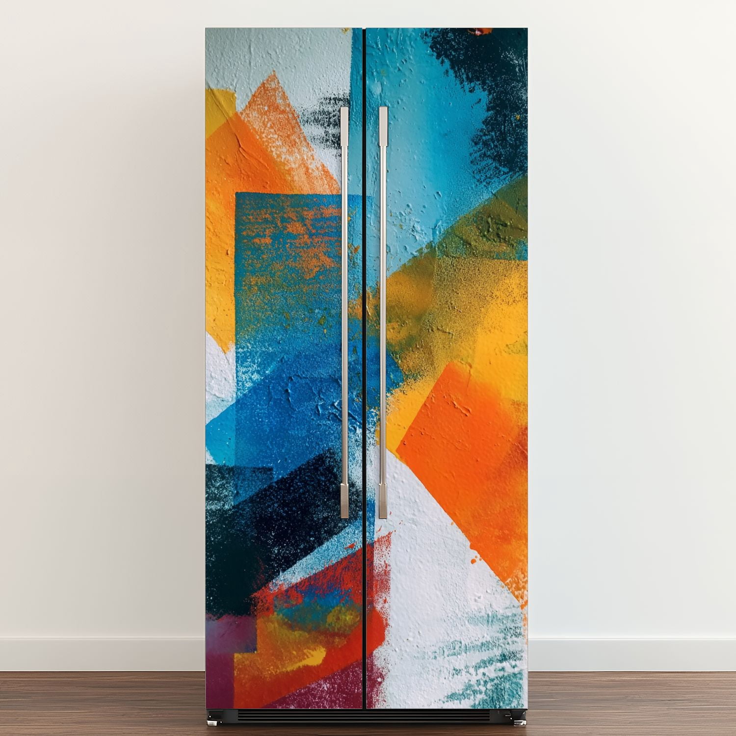 Self Adhesive Vinyl Refrigerator Wrap Set Abstract colorful brush stroke Modern Door Mural Removable Fridge Sticker Peel and Stick&nbsp;Full Door Cover Decal Kitchen Bar Decor