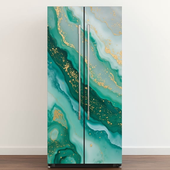 Self Adhesive Vinyl Refrigerator Wrap Set Alcohol Lime Alcohol Ink Spots Transparent clouds Door Mural Removable Fridge Sticker Peel and Stick&nbsp;Full Door Cover Decal Kitchen Bar Decor