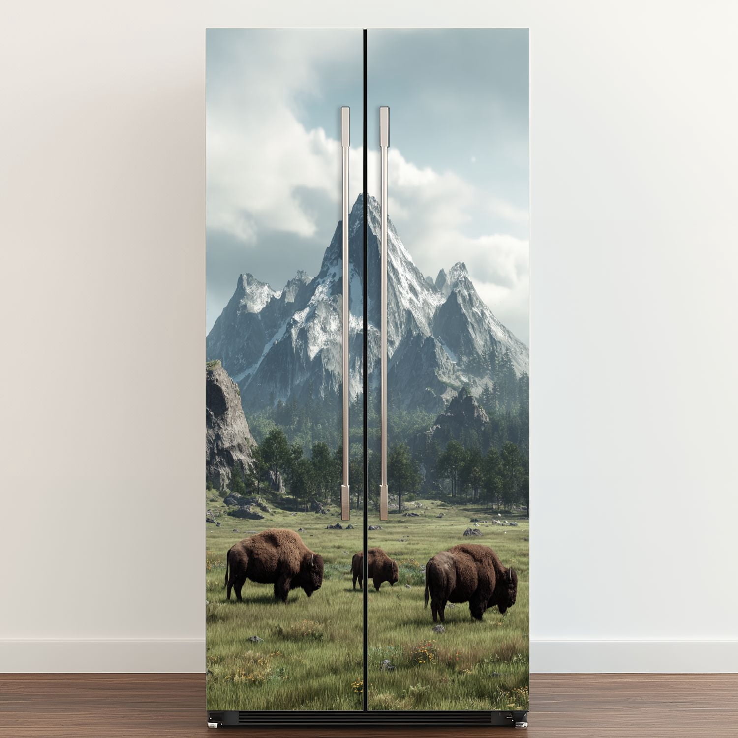 Self Adhesive Vinyl Refrigerator Wrap Set American Buffalo Door Mural Removable Fridge Sticker Peel and Stick&nbsp;Full Door Cover Decal Kitchen Bar Decor