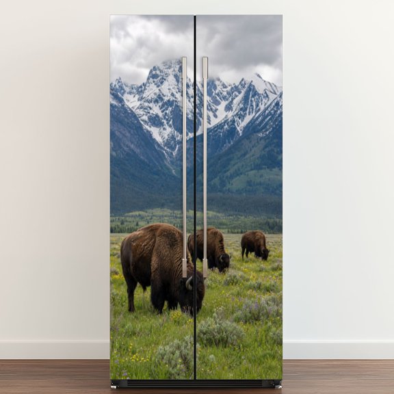 Self Adhesive Vinyl Refrigerator Wrap Set American Buffalo Door Mural Removable Fridge Sticker Peel and Stick&nbsp;Full Door Cover Decal Kitchen Bar Decor
