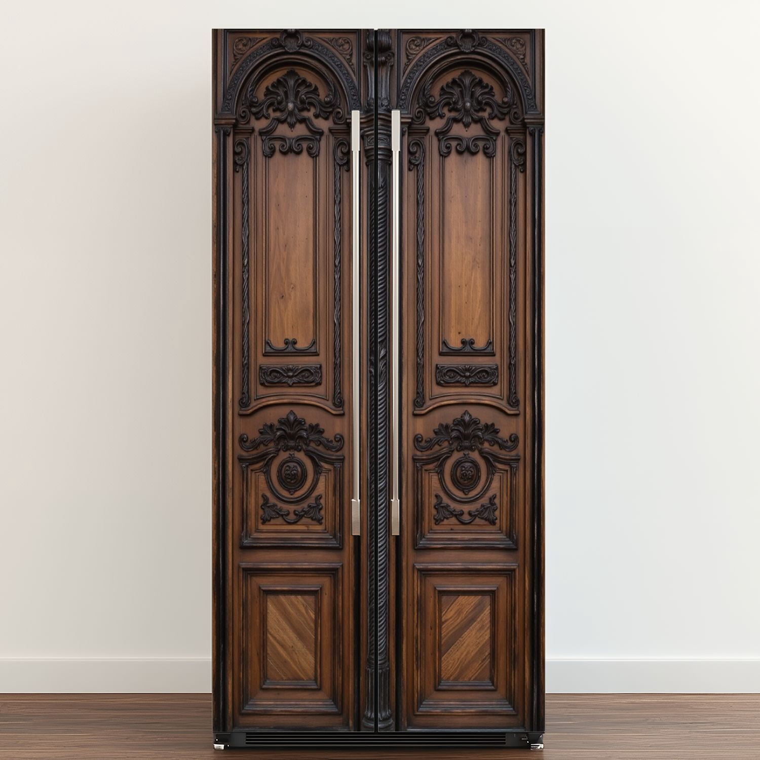 Self Adhesive Vinyl Refrigerator Wrap Set Ancient brown hard wooden door window Beautiful church entry Door Mural Removable Fridge Sticker Peel and Stick&nbsp;Full Door Cover Decal Kitchen Bar Decor
