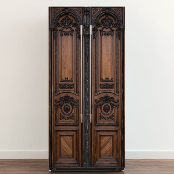 Self Adhesive Vinyl Refrigerator Wrap Set Ancient brown hard wooden door window Beautiful church entry Door Mural Removable Fridge Sticker Peel and Stick&nbsp;Full Door Cover Decal Kitchen Bar Decor