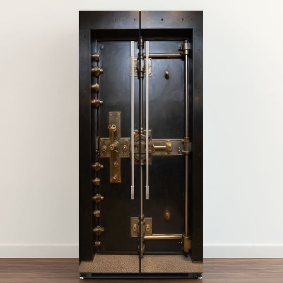 Self Adhesive Vinyl Refrigerator Wrap Set Antique Bank Vault Door Door Mural Removable Fridge Sticker Peel and Stick&nbsp;Full Door Cover Decal Kitchen Bar Decor