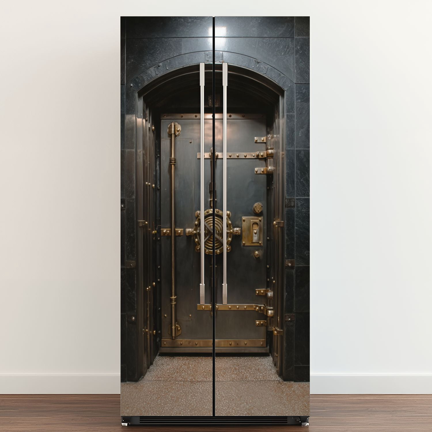 Self Adhesive Vinyl Refrigerator Wrap Set Antique Bank Vault Door Door Mural Removable Fridge Sticker Peel and Stick&nbsp;Full Door Cover Decal Kitchen Bar Decor