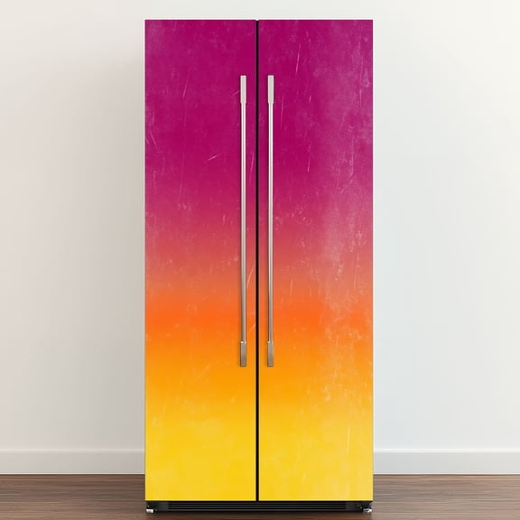 Self Adhesive Vinyl Refrigerator Wrap Set Autumn Grunge Gradient Ombre Orange Red Yellow Abstract Door Mural Removable Fridge Sticker Peel and Stick Full Door Cover Decal Kitchen Bar Decor