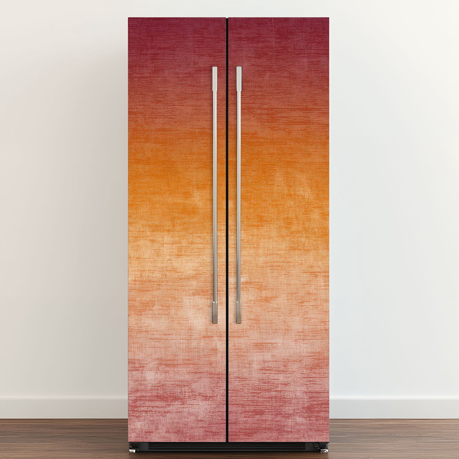 Self Adhesive Vinyl Refrigerator Wrap Set Autumn Grunge Gradient Ombre Orange Red Yellow Abstract Door Mural Removable Fridge Sticker Peel and Stick&nbsp;Full Door Cover Decal Kitchen Bar Decor