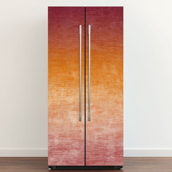 Self Adhesive Vinyl Refrigerator Wrap Set Autumn Grunge Gradient Ombre Orange Red Yellow Abstract Door Mural Removable Fridge Sticker Peel and Stick Full Door Cover Decal Kitchen Bar Decor