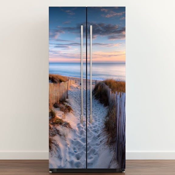 Self Adhesive Vinyl Refrigerator Wrap Set Beach Truro Cape Cod Door Mural Removable Fridge Sticker Peel and Stick&nbsp;Full Door Cover Decal Kitchen Bar Decor