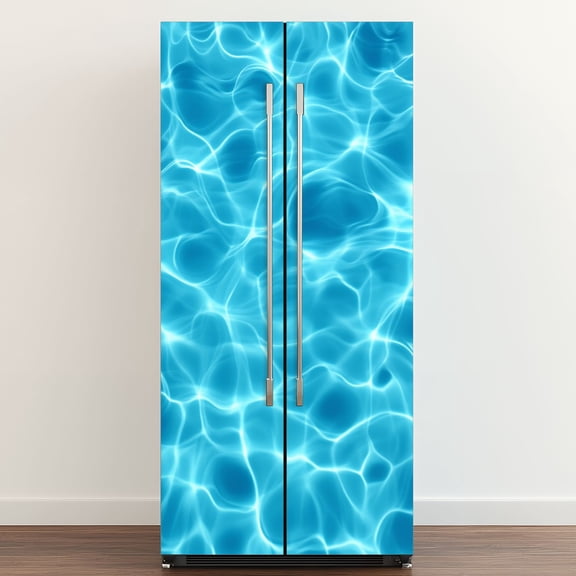 Self Adhesive Vinyl Refrigerator Wrap Set Blue Water Surface Sunlight Reflections Seamless Door Mural Removable Fridge Sticker Peel and Stick&nbsp;Full Door Cover Decal Kitchen Bar Decor