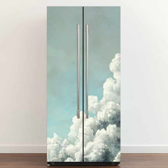 Self Adhesive Vinyl Refrigerator Wrap Set Blue sky retro grunge style Nature Door Mural Removable Fridge Sticker Peel and Stick Full Door Cover Decal Kitchen Bar Decor