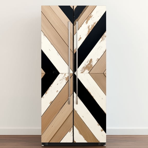 Self Adhesive Vinyl Refrigerator Wrap Set Boho Western Wood Grain Door Mural Removable Fridge Sticker Peel and Stick Full Door Cover Decal Kitchen Bar Decor