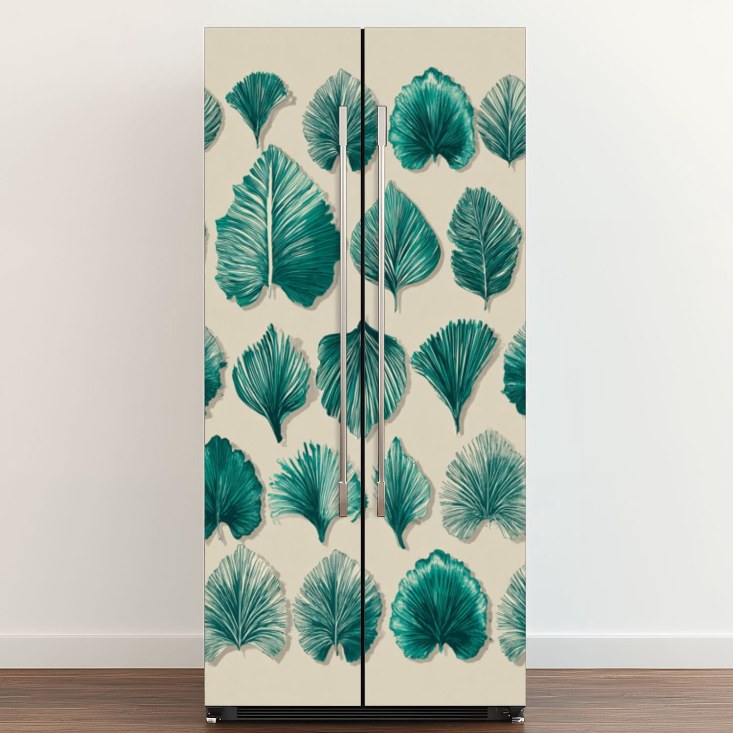 Self Adhesive Vinyl Refrigerator Wrap Set Botanical Leaf Teal Cream ...